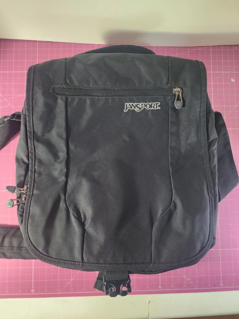 Vintage Jansport Black Messenger Adjustable Shoulder Bag Computer Pocket